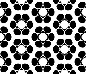 Black, white pattern, geometric wallpaper , seamless texture with flat floral ornament, decorative illustration with simple elemets
