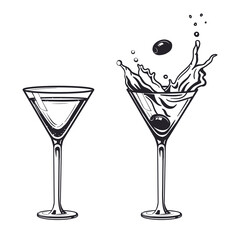 Cocktails set engraving vector illustration. Isolated black and white vintage style drinks set.  - 389752760
