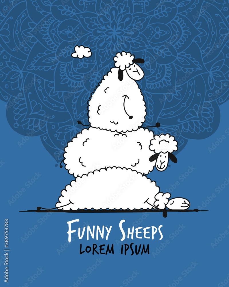 Poster funny sheeps, sketch for your design