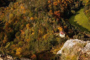 Chapel of the Exaltation of St. Crisis near medieval monastery, Saint John under the Cliff (Svaty Jan pod Skalou), Central Bohemia, Czech Republic