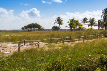 Fototapeta na wymiar rope fence walkway to the beach