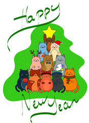 Obraz na płótnie Canvas christmas card with cats 3