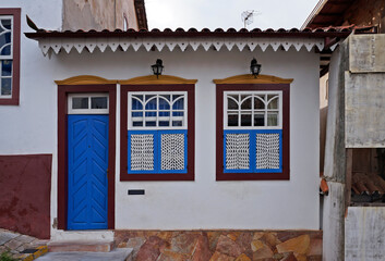 Ancient facade in historical city of Ouro Preto, Brazil 