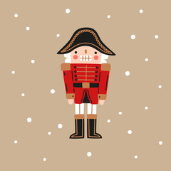 Nutcracker in flat cartoon style. Christmas vector illustration. New Year decorative element
