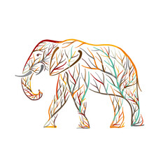 Elephant shape made from tree leaves. Save the earth. Vector design