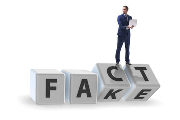 Face or fact concept with turning cubes
