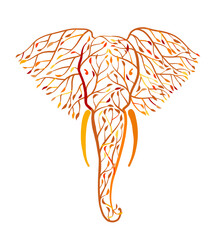 Elephant head made from tree leaves. Save the earth. Vector design