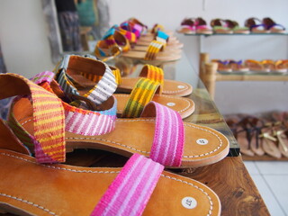 Cute colorful women's sandals, Ubud, Bali