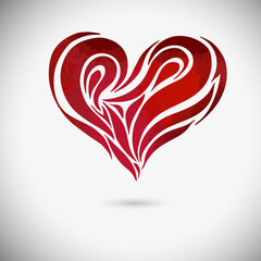 Red beautiful heart. Heart tattoo object. Valentine sign. Design element. Vector illustration.