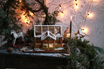 christmas composition with gingerbread house