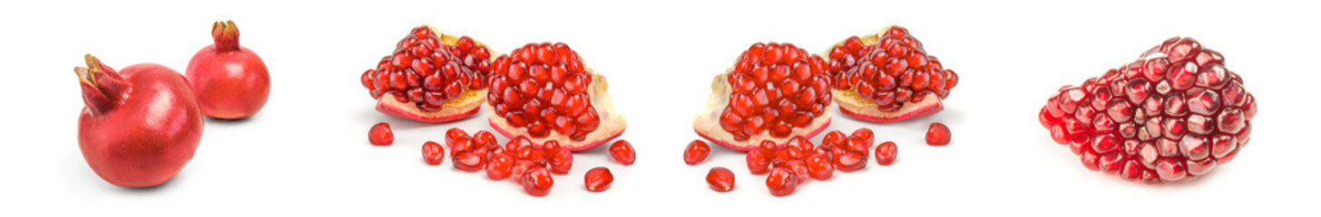 Collage of pomegranate over a white background