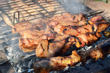 Obraz na płótnie Canvas Grilled pork meat on the grill