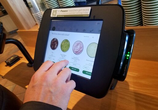 Wilmington, Delaware, U.S.A - March 2, 2020 - A touchscreen to key in and select orders at Panera Bread