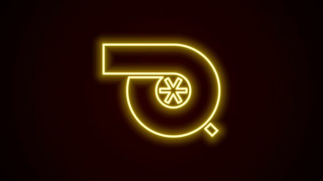 Glowing neon line Automotive turbocharger icon isolated on black background. Vehicle performance turbo. Turbo compressor induction. 4K Video motion graphic animation