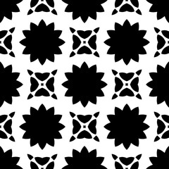 Black, white floral pattern, geometric wallpaper , seamless texture with flat ornament, decorative illustration with simple elemets