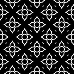 Black, white floral pattern, geometric wallpaper , seamless texture with flat ornament, decorative illustration with simple elemets