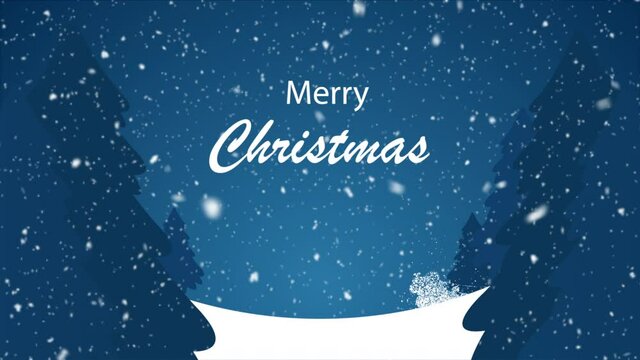 Snowy landscape background with the inscription Merry Christmas, art video illustration.