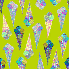 Baby seamless pattern with Ice cream by hand-drawn in colored pencil