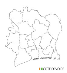 Cote d'Ivoire map, black and white detailed outline regions of the country.