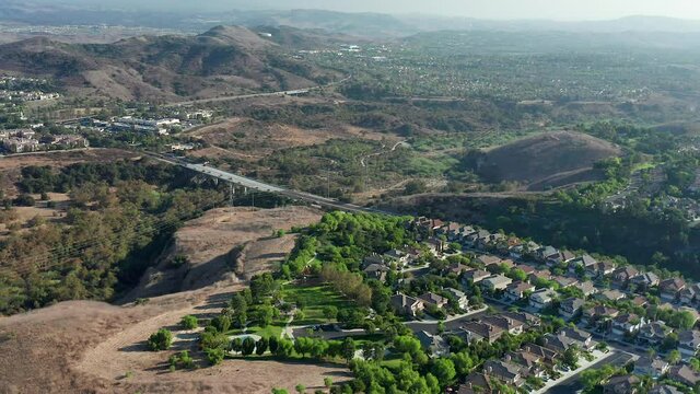 Aerial view of housing and a highway in Mission Viejo, California