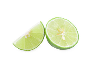 Fototapeta na wymiar Limes with slices isolated on white background.