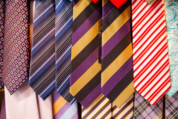 Display of various striped and plaid neckties 