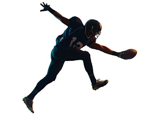 one afro american football player man in studio silhouette shadow isolated on white background