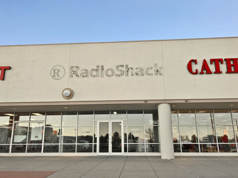 The storefront of a shuttered RadioShack store in Lakewood, Colorado on December 9, 2017.