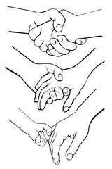Fototapeta premium Adult and Child hand on white background. Vector Illustration.