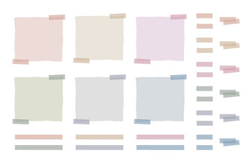 ガーリーで大人女子なグレイッシュカラーのカラフルなマスキングテープのベクターイラスト／メモのフレーム