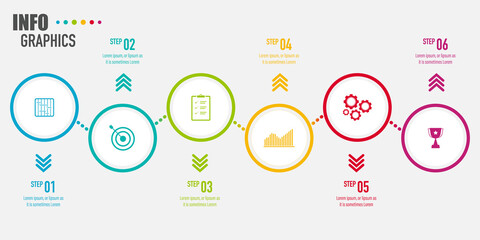 Infographics design vector and business icons with 6 options for presentation, report and website, modern project management template