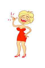 Blonde character make fun mock action, standing pin style, poster pin up, cartoon silly, funny, crazy. Do prank sticker emotions.