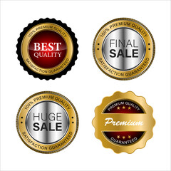 Golden badges and labels with golden ribbon vector collection .vector illustration