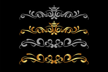 Frame with ornament, template, set, decorative elements for frames, borders with floral ornaments isolated on a black background in vintage style, set, vector graphics