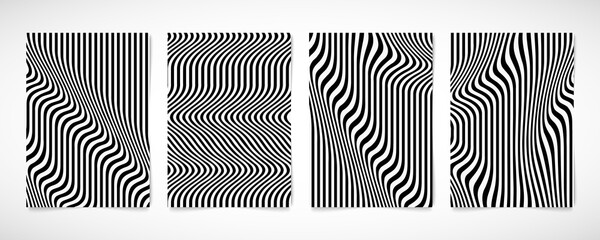 Abstract black and white line wavy pattern brochure set design artwork. illustration vector eps10