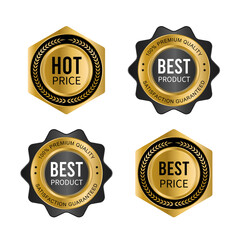 Golden badges and labels with golden ribbon vector collection .vector illustration