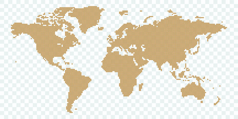 Fototapeta na wymiar World map dots brown on white background. World map template with continents, North and South America, Europe and Asia, Africa and Australia