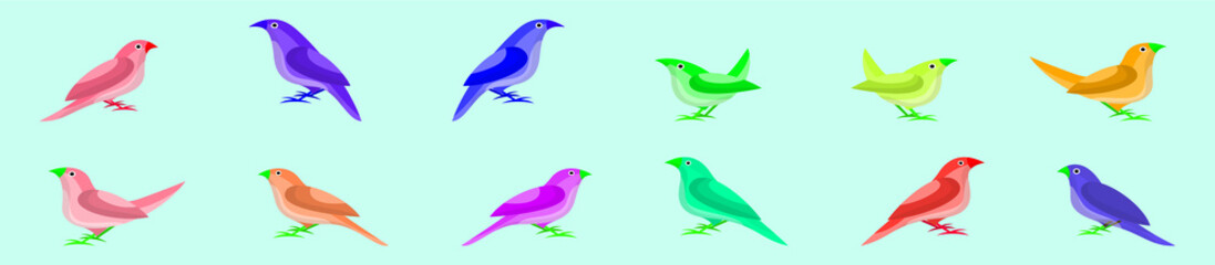 set of nightingale bird cartoon icon design template with various models for logo and more. vector illustration isolated on blue background