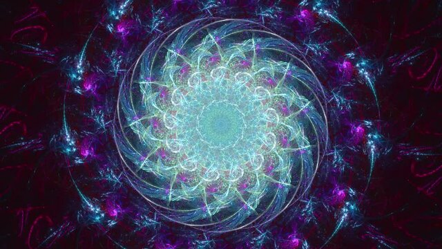 Endless looping fractal kaleidoscope mandala, beautiful and intricate patterns of color swirling and interlocking.