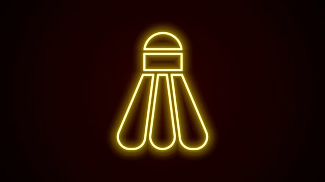 Glowing neon line Badminton shuttlecock icon isolated on black background. Sport equipment. 4K Video motion graphic animation
