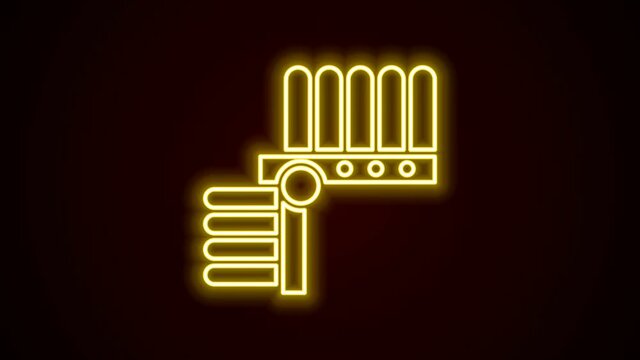 Glowing neon line Indian headdress with feathers icon isolated on black background. Native american traditional headdress. 4K Video motion graphic animation
