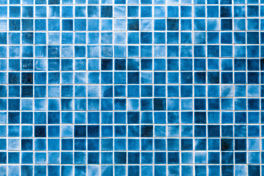 Pattern of Blue mosaic tiles on the wall  texture background