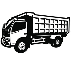 dump truck car vector on black and white background