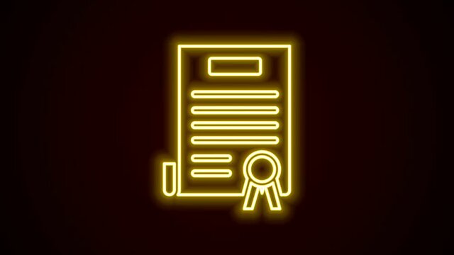 Glowing neon line Declaration of independence icon isolated on black background. 4K Video motion graphic animation