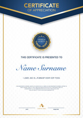 diploma certificate template blue and gold color with luxury and modern style vector image, suitable for appreciation.  Vector illustration.