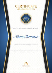 diploma certificate template blue and gold color with luxury and modern style vector image, suitable for appreciation.  Vector illustration.