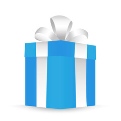 Illustration with blue closed gift on white background. Vector icon. Xmas celebration. Food bag. Stock image. EPS 10.