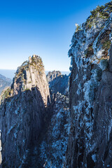 Fototapeta na wymiar Rime landscape of Shixin Peak, Beihai Scenic Area, Huangshan Scenic Area, Anhui, China