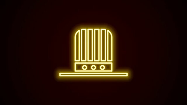 Glowing neon line Patriotic American top hat icon isolated on black background. Uncle Sam hat. American hat independence day. 4K Video motion graphic animation