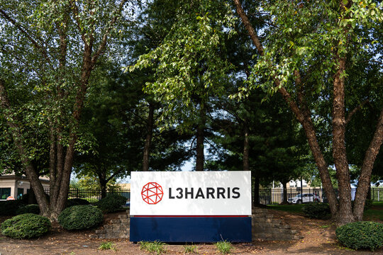 Clifton, NJ - Sept. 15, 2020: Sign for L3Harris, an innovative technology company with over 3000 patents.